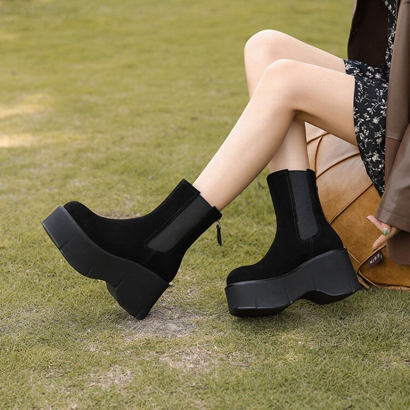 Новые модные однотонные женские ботинки на толстой подошве, удобные и стильные, универсальные весенние и осенние женские ботинки