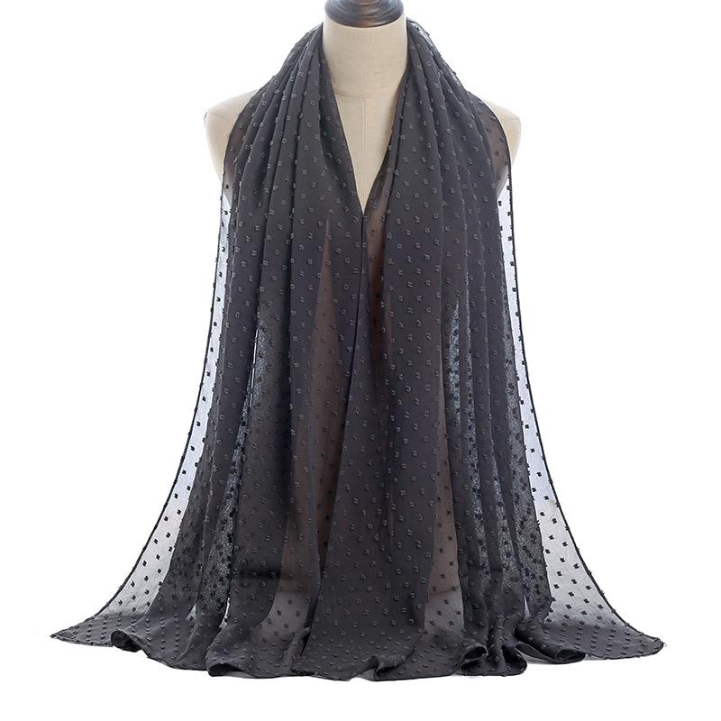 Hot Sale Autumn and Winter Fur Ball Thickened Chiffon Scarf Monochrome Muslim Female Scarf Shawl