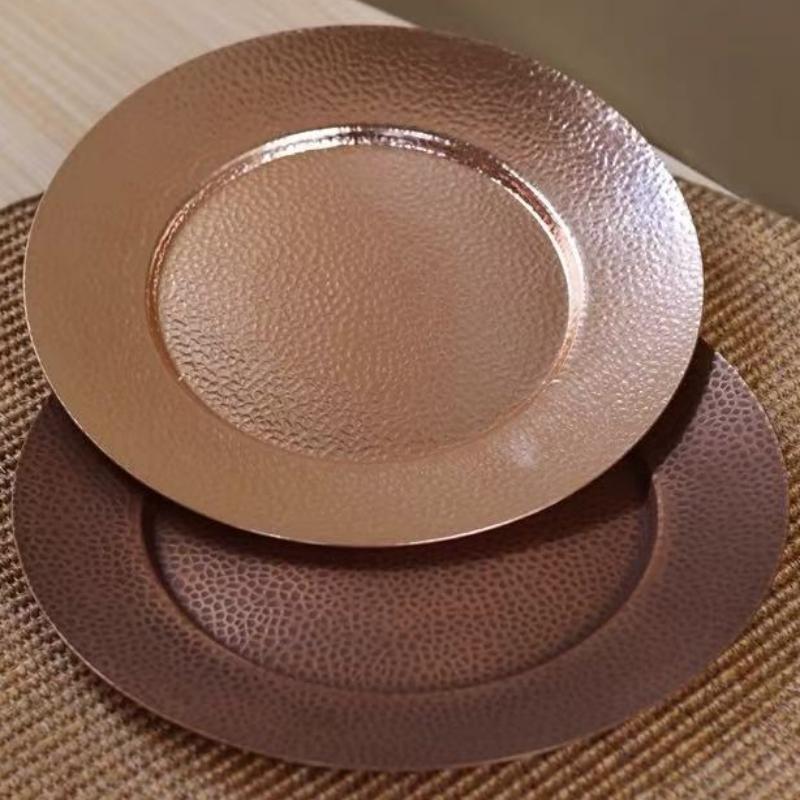 Round Shape Copper Snack Tray,Retro Engraving Luster Hammer Texture Home Food 28 cm Plate,Cheese Fruit Disc Table Decorationk