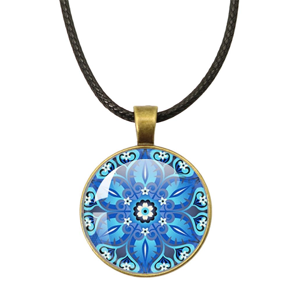 Классические necklaces с подвесками из стекла на веревочной цепи 'Цветок Жизни' Мандала Элегантные И Сложные Узоры Ожерелья Для Женщин Кабошон Украшения