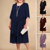Midi Dress O-neck Half Dress Sleeve Layered Hem Flowy Guest Party Wedding Dress