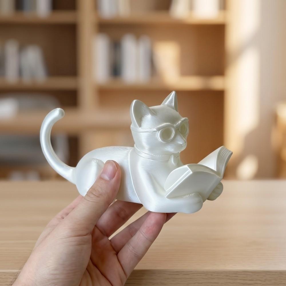 3D Printed Reading Cat Ornament Cute Decorative Cat Statues Desktop Cat Decorations Desktop Use