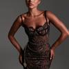 Women's Floral Lace Sexy Cocktail Dress Sleeveless Spaghetti Strap Bodycon Maxi Dress Slim Fit Party Club Evening Dress