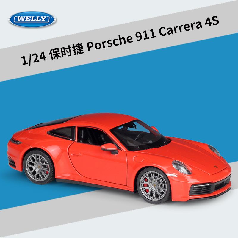 AABKQ1 WELLY 1:Модель автомобиля Porsche 911 Carrera 4S, масштаб 1:24, литая из металла, официальная лицензированная, коллекционный дисплей, подарок с подробными деталями