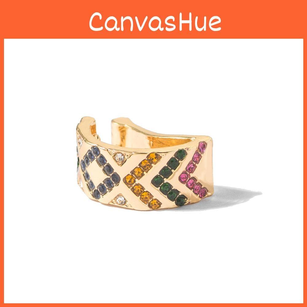 Womens Alloy Stylish Ear Clips With Colorful Rhinestones Design Ushaped