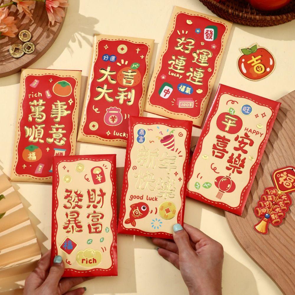 6pcs Chinese Style 2025 Snake Year Red Envelopes Blessing Money Packet Spring Festival Supplies
