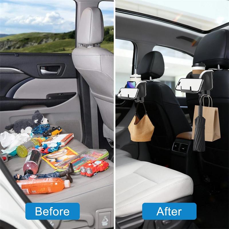 2pcs 3-in-1 Car Seat Cup Holder Cell Phone Holder Car Headrest Multifunctional Hook Storage Box Car Interior Accessories