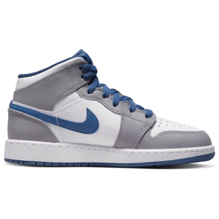 Кроссовки Air Jordan 1 Mid GS Cement True Blue для детей Серый Цемент-Серый Белый DQ8423-014
