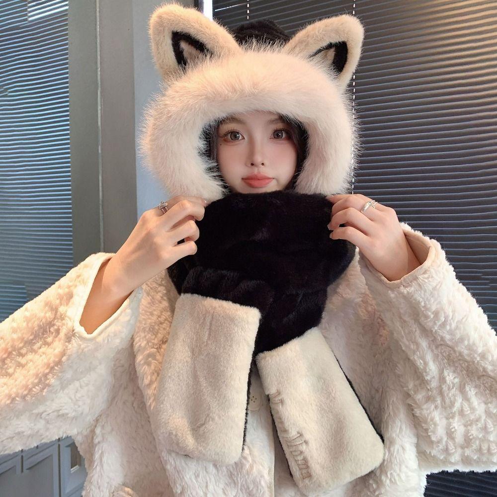 Keep Warm Hat Scarf Gloves Set Thickened Ear Protection Cap New Women Beanies Cap Autumn Winter