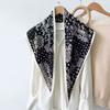 New high-end French flower print triangle scarf old money wind belt fashion headscarf women's imitation silk scarf