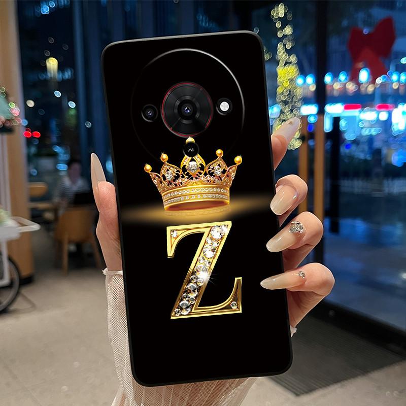 Элегантный простой чехол с короной и начальной буквой для ZTE Blade A76 5G, мягкий силиконовый, черный, противоударный корпус, чехол для ZTE Blade A76 5G