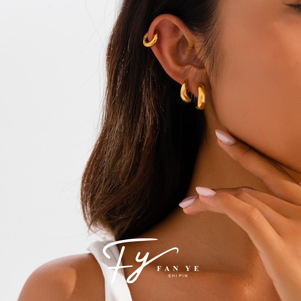 Минималистичные геометрические серьги-кольца из нержавеющей стали с покрытием из 18-каратного золота - Женские украшения в стиле легкой роскоши, холодном стиле