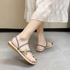 Women's Slippers and Ladies Sandals Gold Low Heel Shoes Wedge Summer 2024 Open Toe Slides Outside Flip Flops Trend New Fashion I