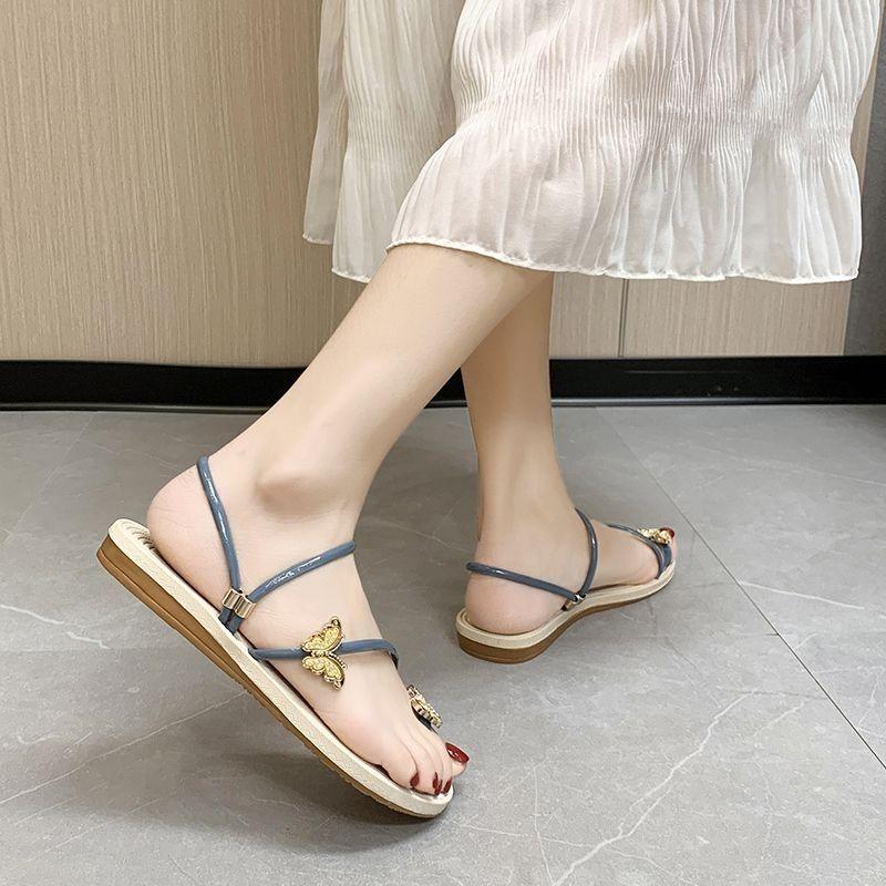 Women's Slippers and Ladies Sandals Gold Low Heel Shoes Wedge Summer 2024 Open Toe Slides Outside Flip Flops Trend New Fashion I