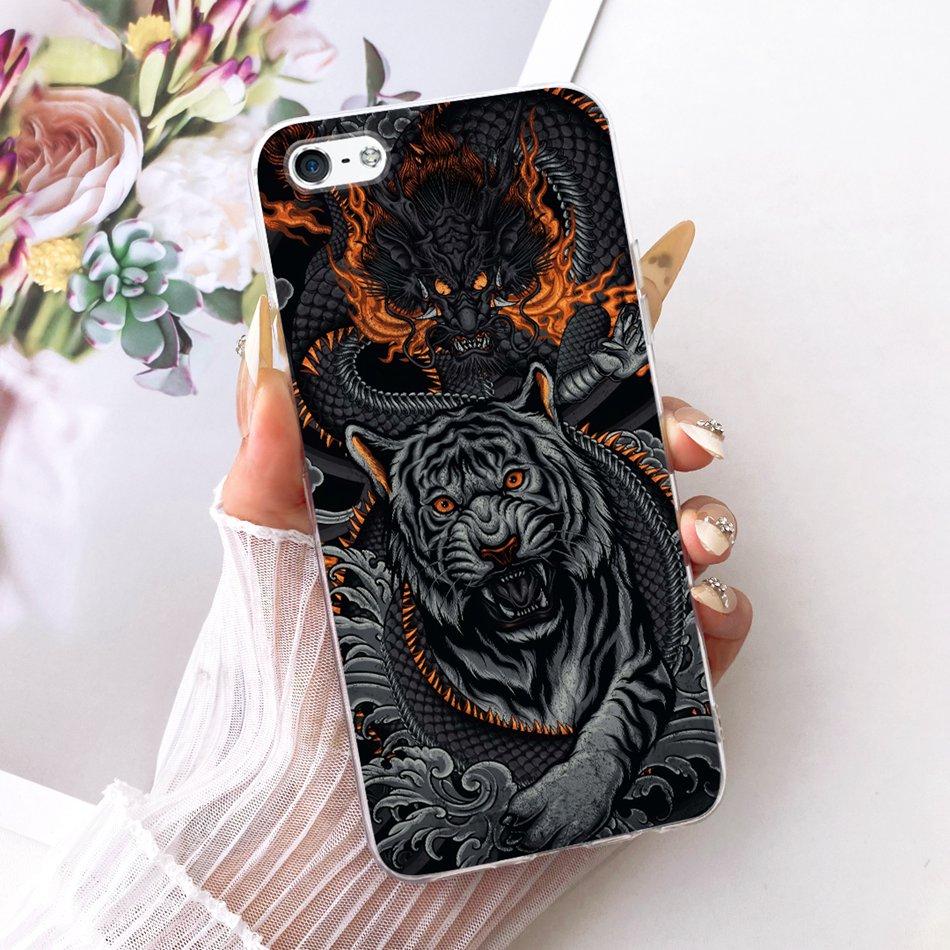 Для iPhone 5 5 SE (2016) 4 4s Крутой чехол для телефона с узором Дракон и Тигр Для iPhone5 iPhone4 Мягкие силиконовые TPU чехлы