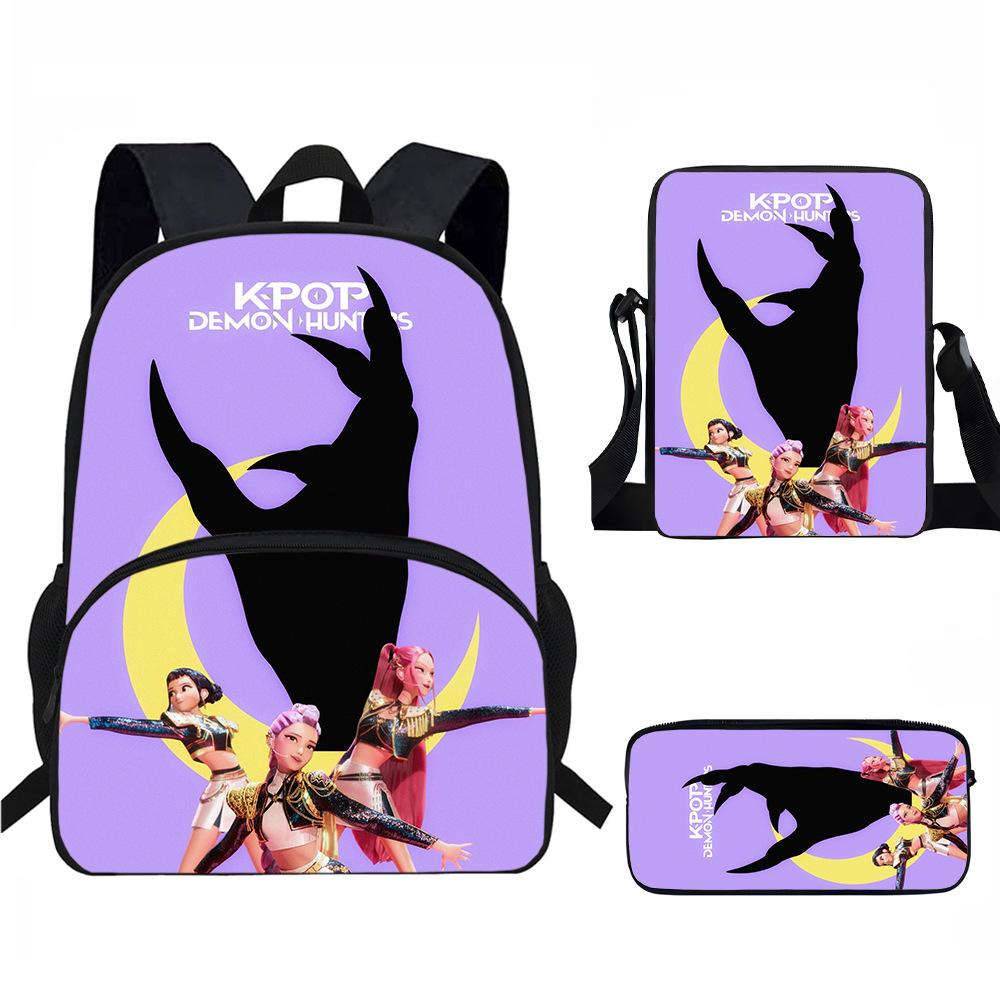K-Pop Demon Hunters 3-Piece Student Backpack Set Anime-Themed Trendy Printed Backpack Set