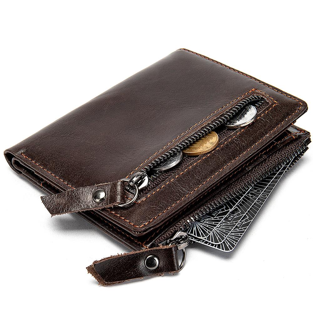 Men's Genuine Oil Waxed Leather Wallet Rfid Anti-theft Swipe Card Bag Multi-card Position Retro Personalized Zipper Wallet