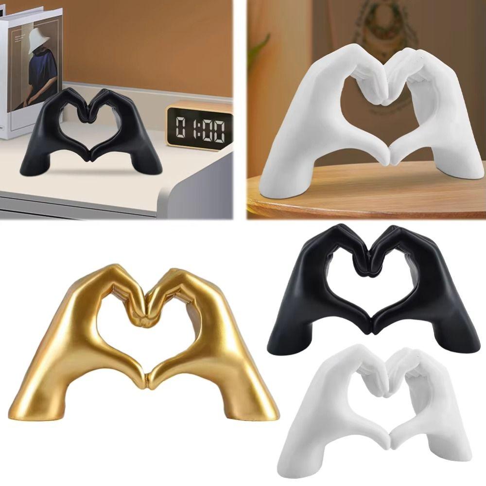 Resin Sculpture Figurines Heart-Shaped Desktop Ornament Love Gesture Statues Valentine's Day