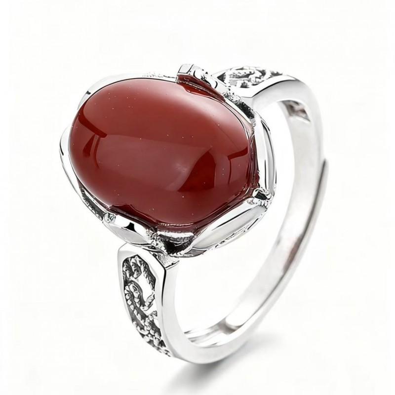 Adjustable Open Ring Women Men Vintage Red Agate Style Geometric Boho Statement Jewelry