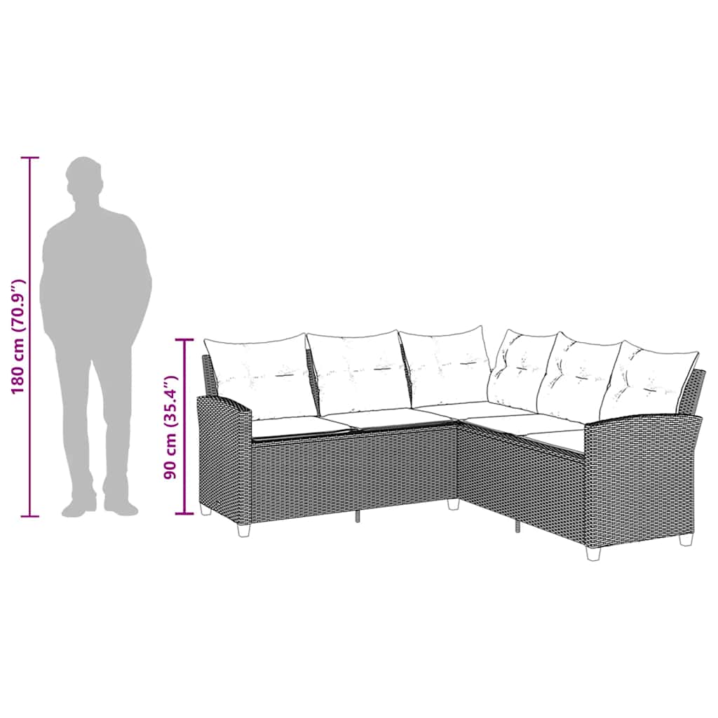 L Shaped Sofa with Cushions Grey Poly Rattan