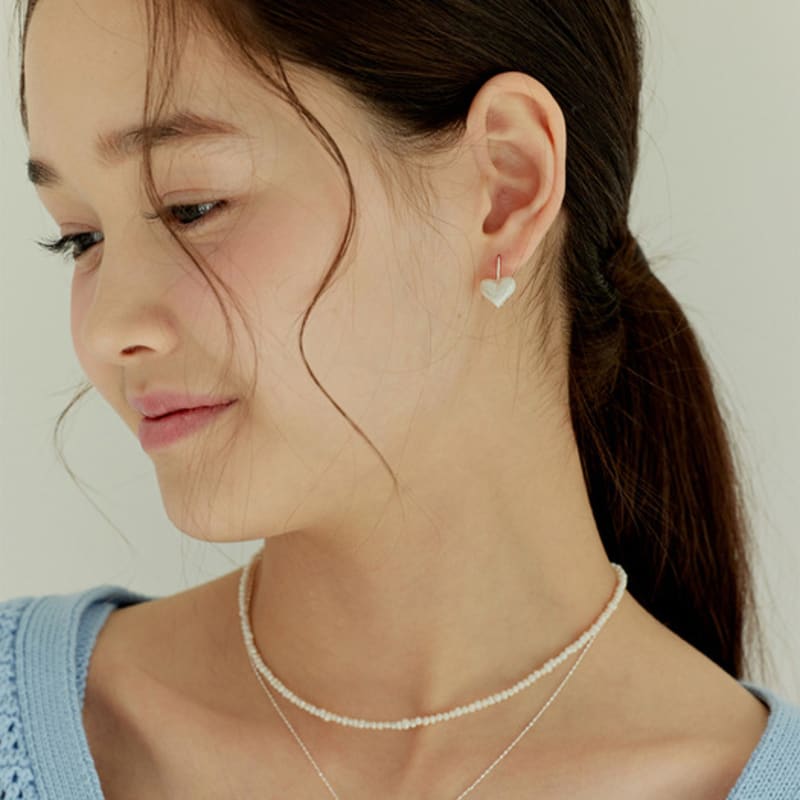 murmur [925silver]Matt volume heart hook earrings