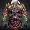 Gothic Skull Flame Print Long Sleeve Shirt, Edgy Streetwear Essential