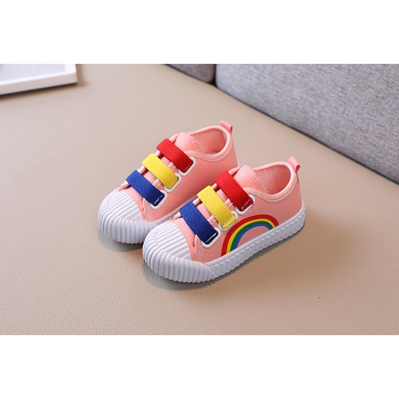 Детская парусиновая обувь с крючками и петлями для мальчиков и девочек, радужная обувь на плоской подошве, весенние детские нескользящие удобные кроссовки для отдыха, теннисная обувь для малышей