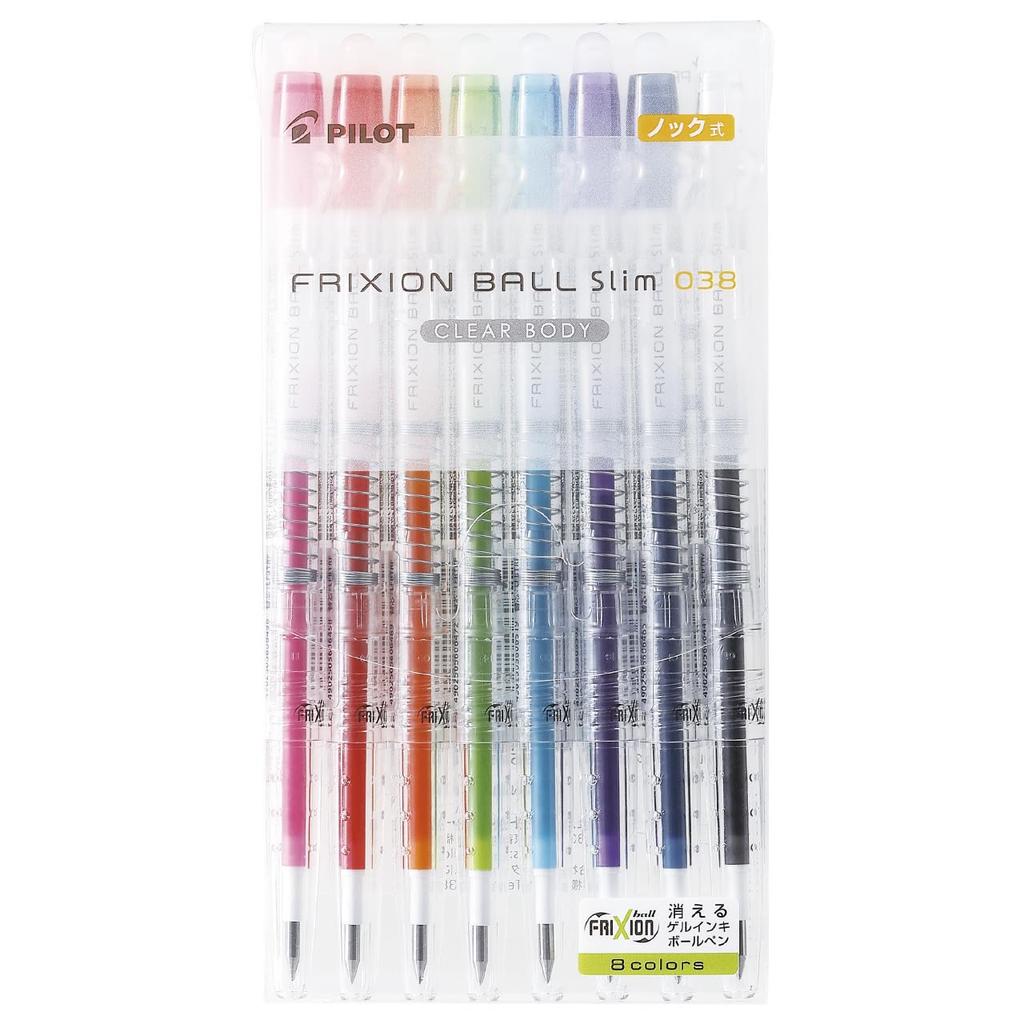 Pilot Frixion Ball Slim Erasable Ballpoint Transparent 8 Colors 0.38mm Pen, Body, (LFBS144UFNC8C)