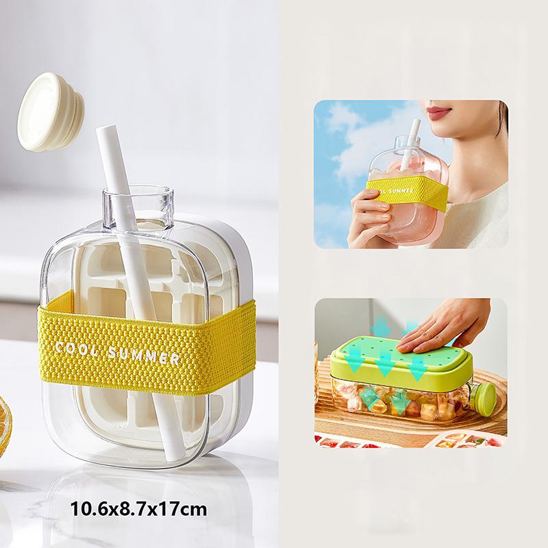 Летний поднос для кубиков льда с соломинкой 2 в 1 поднос для льда и бутылка для воды для льдогенератора без касания силиконовый кубик льда портативный чайник