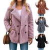 Женское осенне-зимнее однотонное пальто с лацканами и длинными рукавами, двубортное пышное плюшевое пальто, свободная куртка с карманами