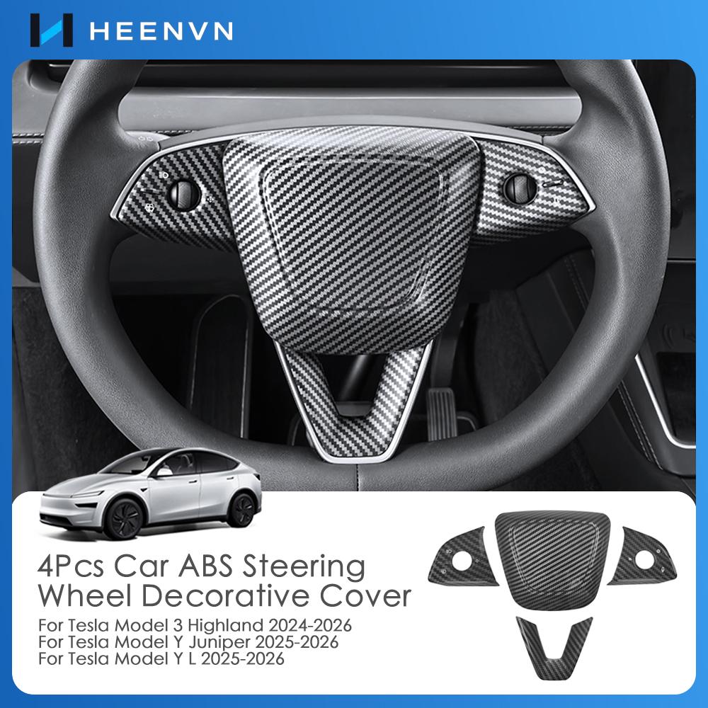 Heenvn For Tesla Model Y Juniper Model Y L 2025-2026 Model 3 Highland 2024-2026 ABS Car Steering Wheel Button Panel Trim Cover