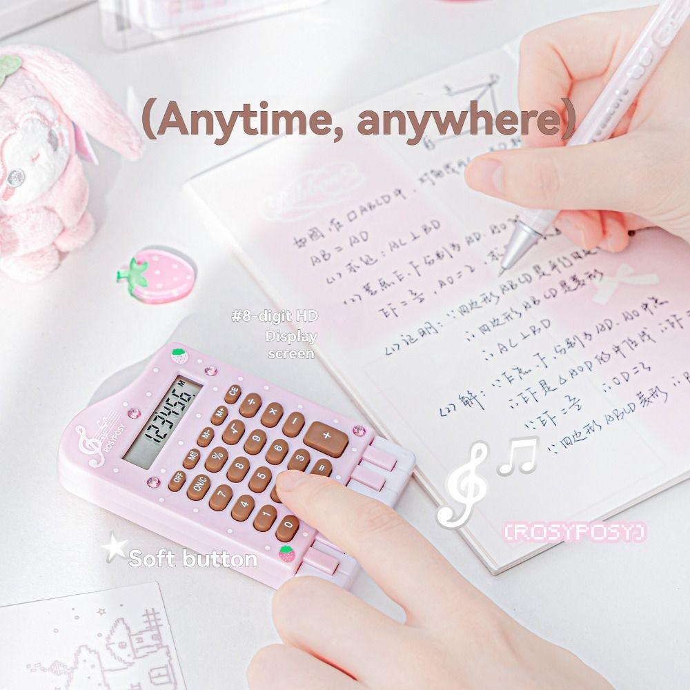 Cute Piano Shape Mini Calculator 8 Digits Portable Office Calculator Pocket Student Calculator Desktop