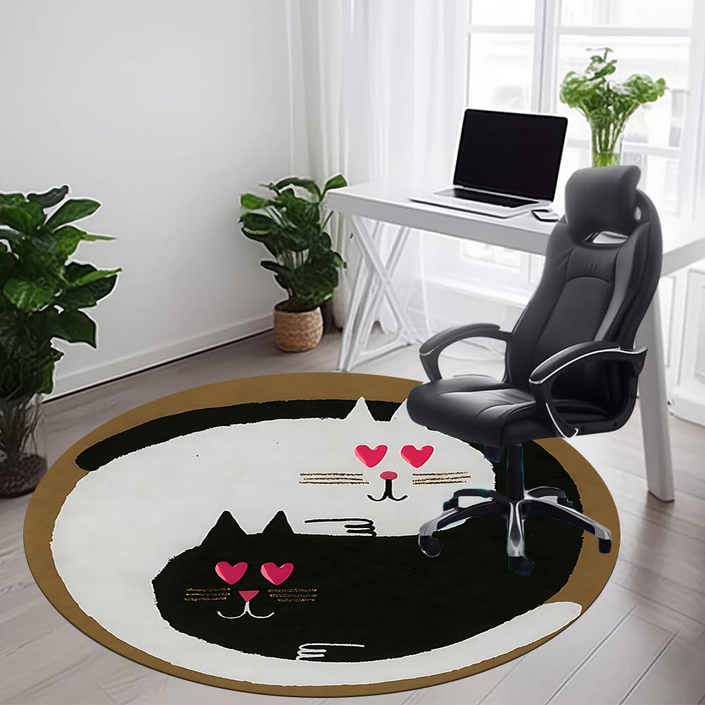 1pc Cats YinYang Office Round Area Rug, Indoor Mat Suitable ForOffice, Under Office Chairs Bedroom Living Room Home Decor, Room Deco 106