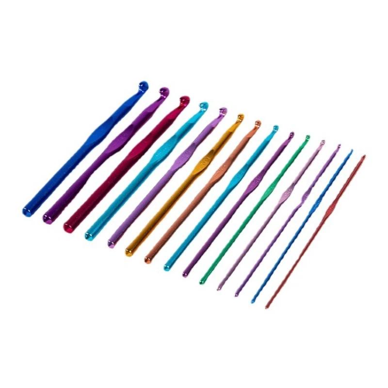 Набор алюминиевых крючков премиум-класса для вязания спицами и крючком с цветными столбиками без накида и спицами