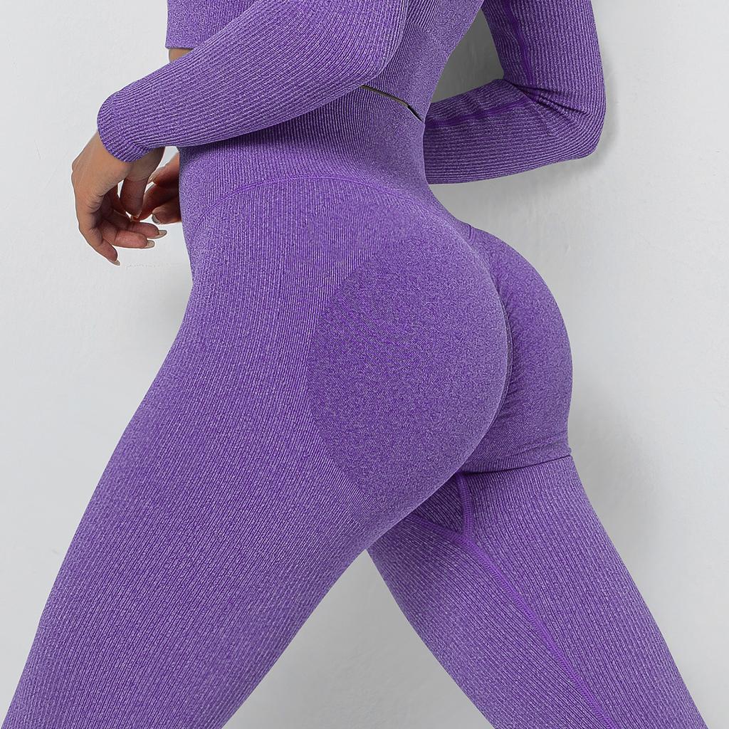 Fashion Casual Comfort Versatile Seamless Knit Threaded Moisture Wicking Yoga Pants Sports Fitness Pants Sexy Peach Butt Tight Bottoms