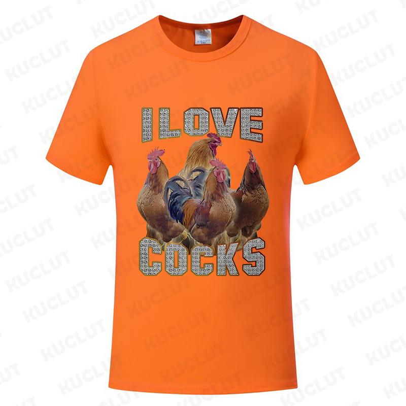I Love Cocks Funny Roosters Meme T-shirt Chicken Enthusiast Short Sleeve T-shirt Men Women's Summer T-shirt Street Clothing