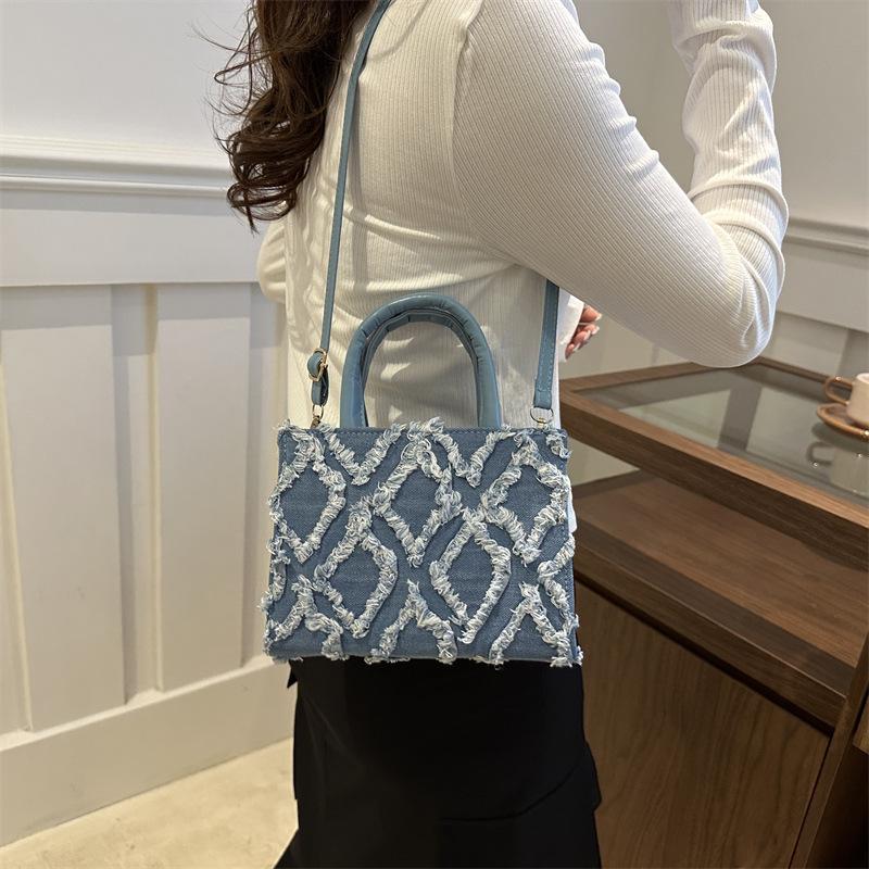 2024 ромбовидный деним лето новый простой модный дорожный большой емкости плечо кроссбоди маленькая квадратная сумка для женщин