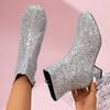 Fashion Fashionable Women's Boots 2024 Winter New Item Solid Color Side Zipper Luxury Sequin Comfortable Midsole Boots Zapatos De Mujer