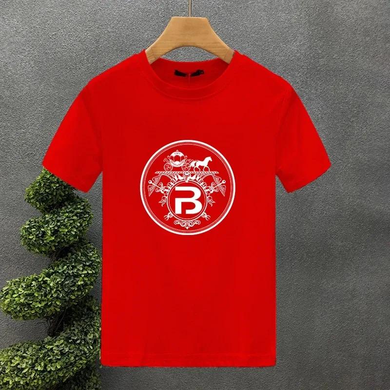 2024 Новый высококачественный большой люксовый бренд Carriag B 100% хлопок с принтом футболки Летняя футболка Harajuku для мужчин/женщин с коротким рукавом