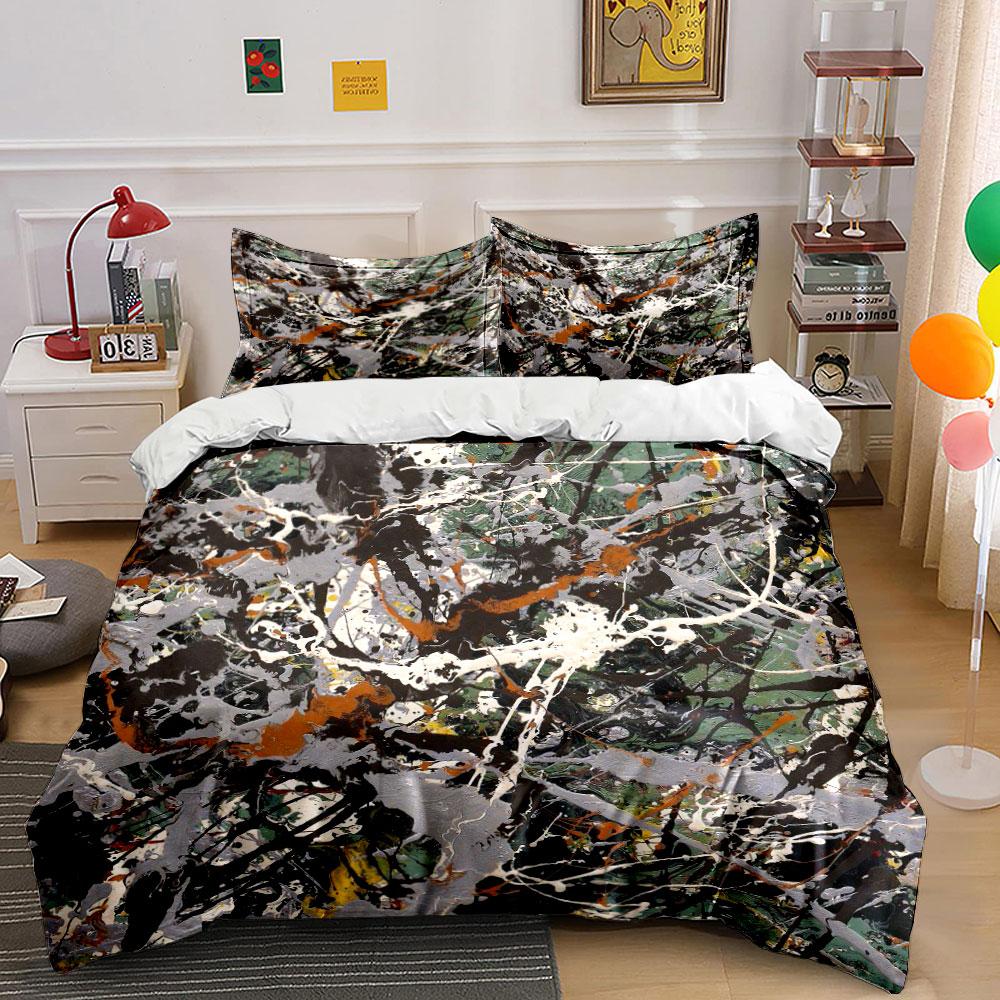 3Pcs Jackson Pollock Style Bedding Set, Abstract Expressionism Print Duvet Cover + 2 Pillowcases, Modern Art Decor