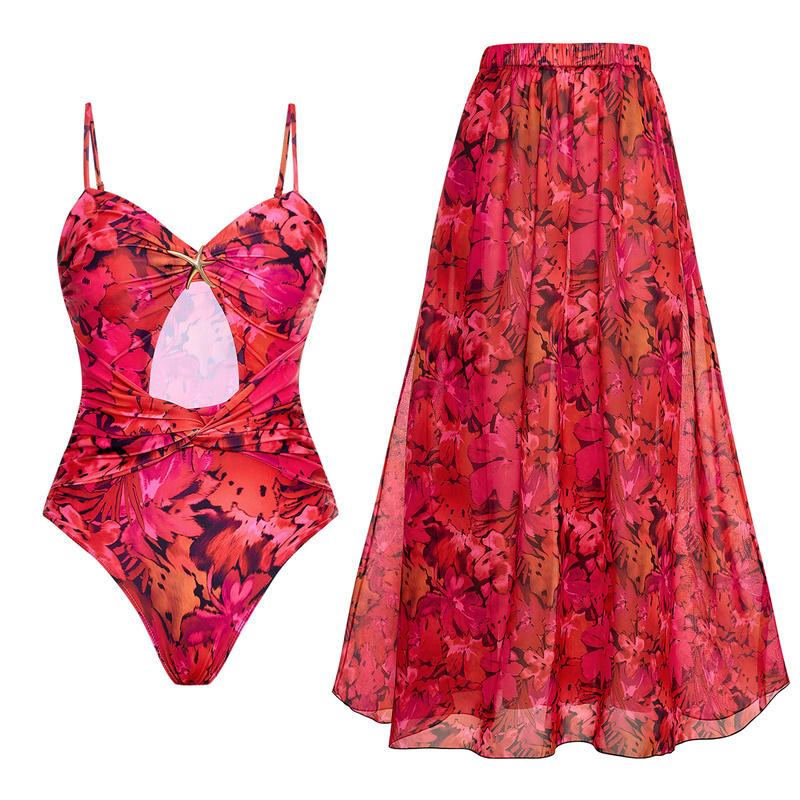 Ретро-зеленый купальник с принтом, вырезом, цельный купальник-бикини, прикрытый юбкой, обтягивающий женский летний пляжный купальник