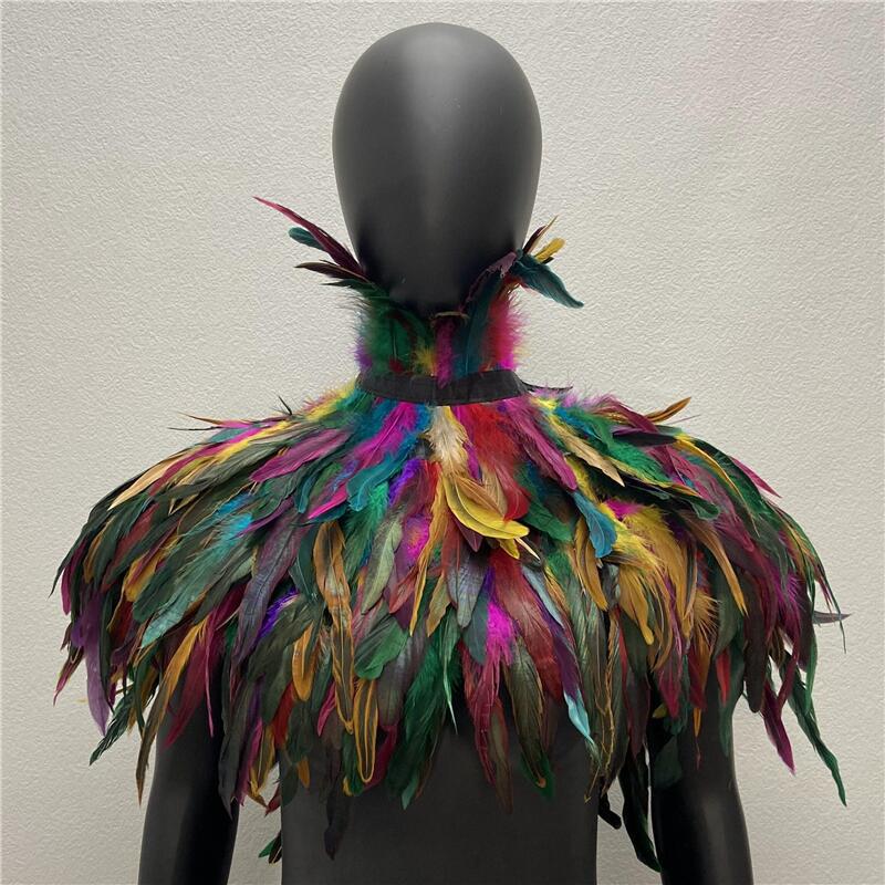 Готическая шаль из перьев с акцентами из перьев петуха и курицы - Аксессуар для маскарада на Хэллоуин