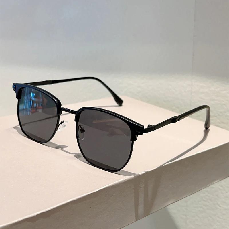 Винтажные квадратные солнцезащитные очки для мужчин Новая мода Корейский стиль Черные линзы Женские Трендовые Стильные Дизайнерские Солнцезащитные очки