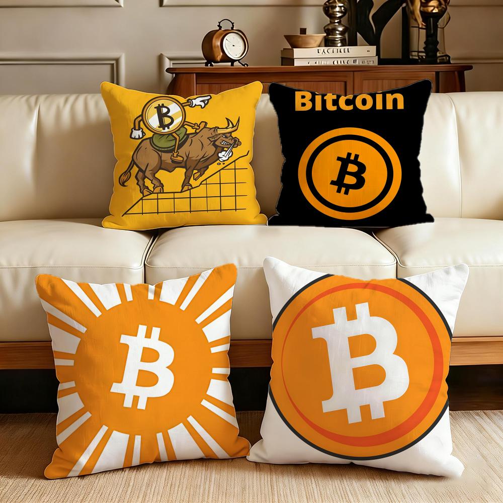 Finance Bitcoin Cushion Cover Cushion Cover Set 4Pcs 50X50 45X45 40X40 Pillowcase Decorative Sofa Home Decor