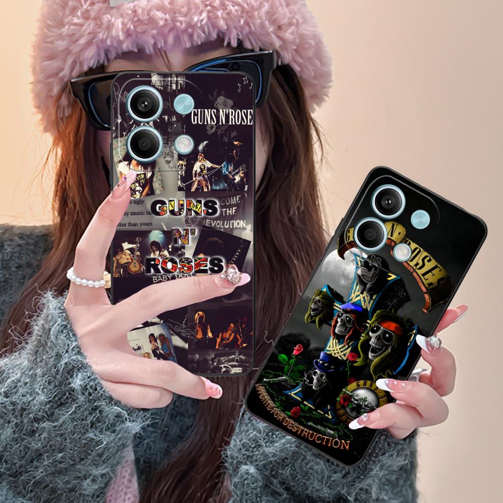 Gun n Rose Phone Case for Xiaomi POCO M6 M5 M4 M3 X7 X6 X5 X4 X3 F6 F5 F4 Pro GT 5G Black Cellphones Luxury Pretty