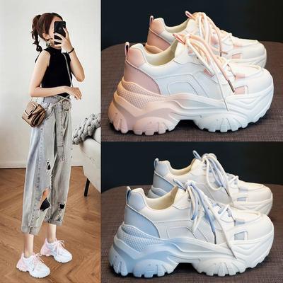 Поп-обувь женская сотня весенне-осенних белых туфель с толстой подошвой спортивная повседневная маленькая белая женская обувь