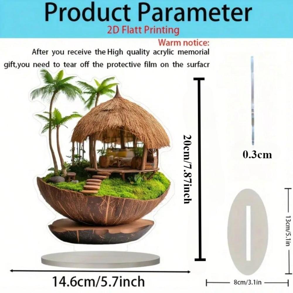 Retro Grass House, 2D Flat Acrylic, Tabletop Decoration, Ornaments, Suitable for Office, Living Room, Party, Christmas, Halloween