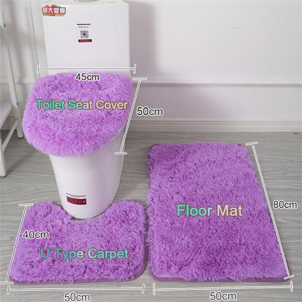 3 Pcs/set of Solid Color Bathroom Mat Set Fluffy Bristles Bath Blanket Modern Toilet Cover Blanket Set Rectangle