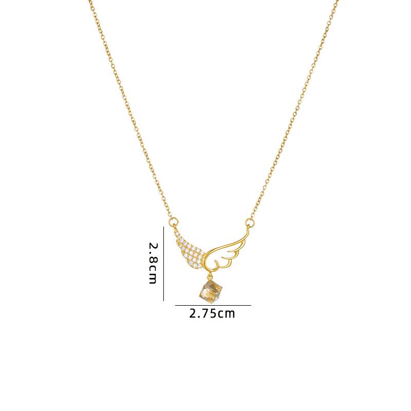 Trendy Shiny Zircon Angel Wings Choker Necklace Stainless Steel Chain Jewelry Gifts for Women Teen Girls