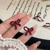 Ретро красные серьги-бантики для женщин - Дизайн высокого класса с серебряной иглой, Белый и милый осенне-зимний стиль
